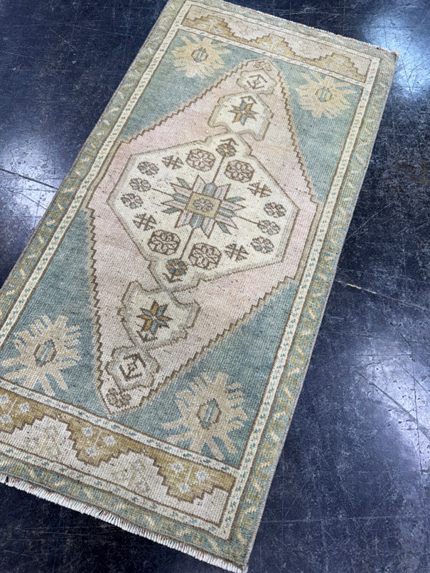 Turkish Mini Rug Oriental Hand Knotted Vintage Rug  1'8'' x  3'3'' #12081