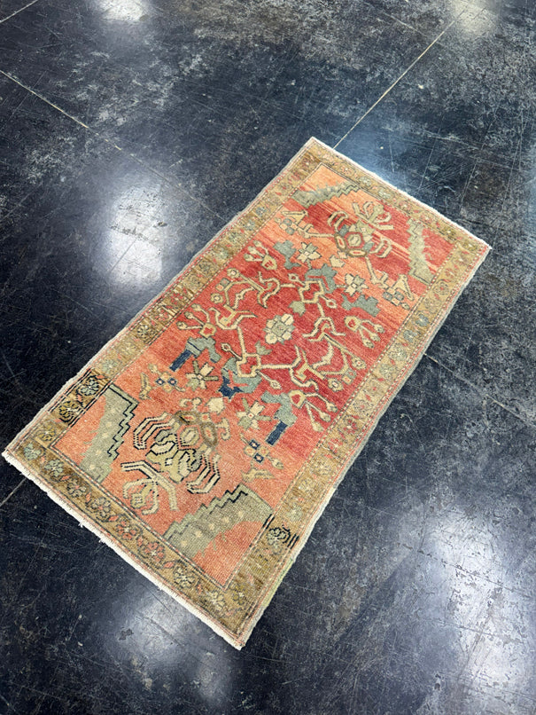 Turkish Mini Rug Oriental Hand Knotted Vintage Rug  1'9'' x  3'3'' #12073