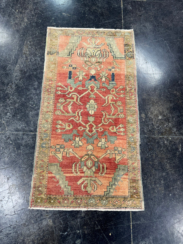 Turkish Mini Rug Oriental Hand Knotted Vintage Rug  1'9'' x  3'3'' #12073