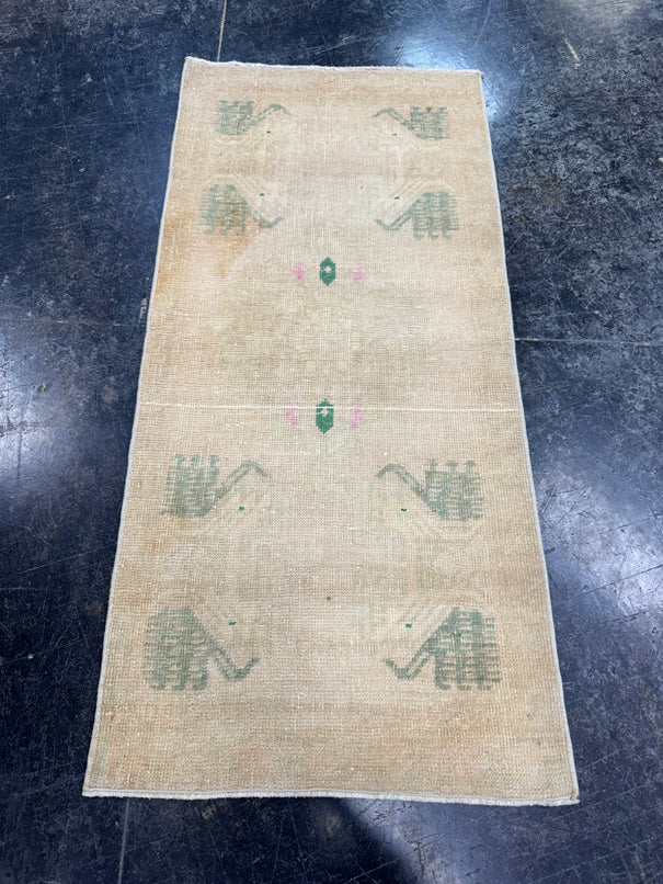 Turkish Mini Rug Oriental Hand Knotted Vintage Rug  1'8'' x  3'6'' #12074