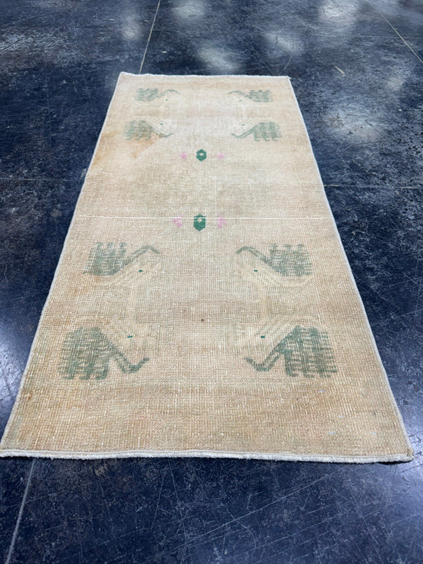 Turkish Mini Rug Oriental Hand Knotted Vintage Rug  1'8'' x  3'6'' #12074