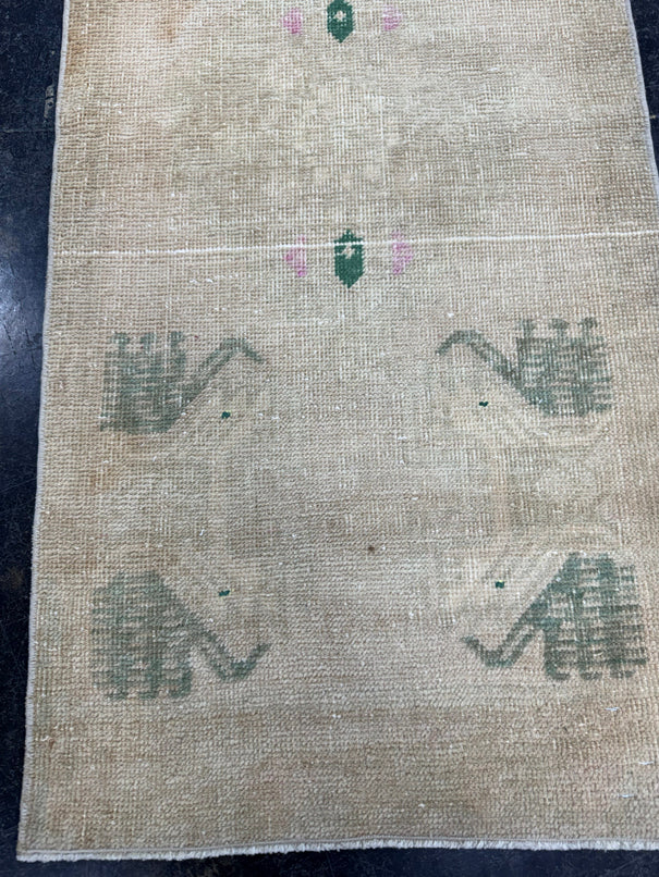 Turkish Mini Rug Oriental Hand Knotted Vintage Rug  1'8'' x  3'6'' #12074