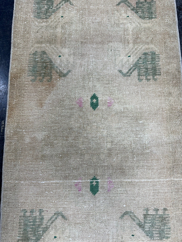 Turkish Mini Rug Oriental Hand Knotted Vintage Rug  1'8'' x  3'6'' #12074