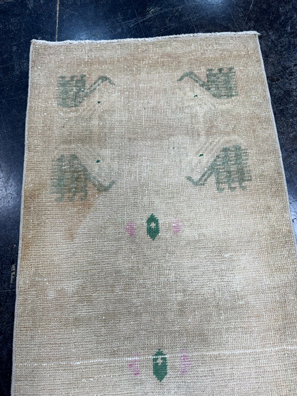 Turkish Mini Rug Oriental Hand Knotted Vintage Rug  1'8'' x  3'6'' #12074