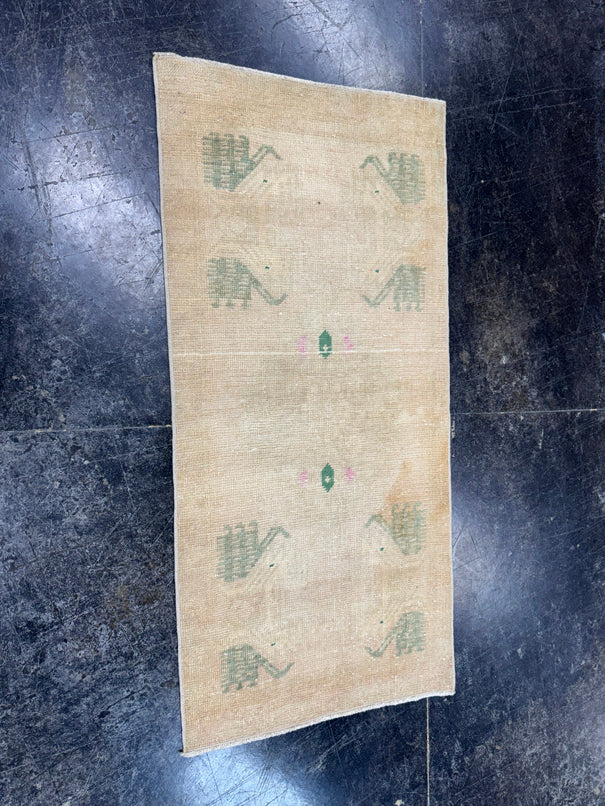 Turkish Mini Rug Oriental Hand Knotted Vintage Rug  1'8'' x  3'6'' #12074