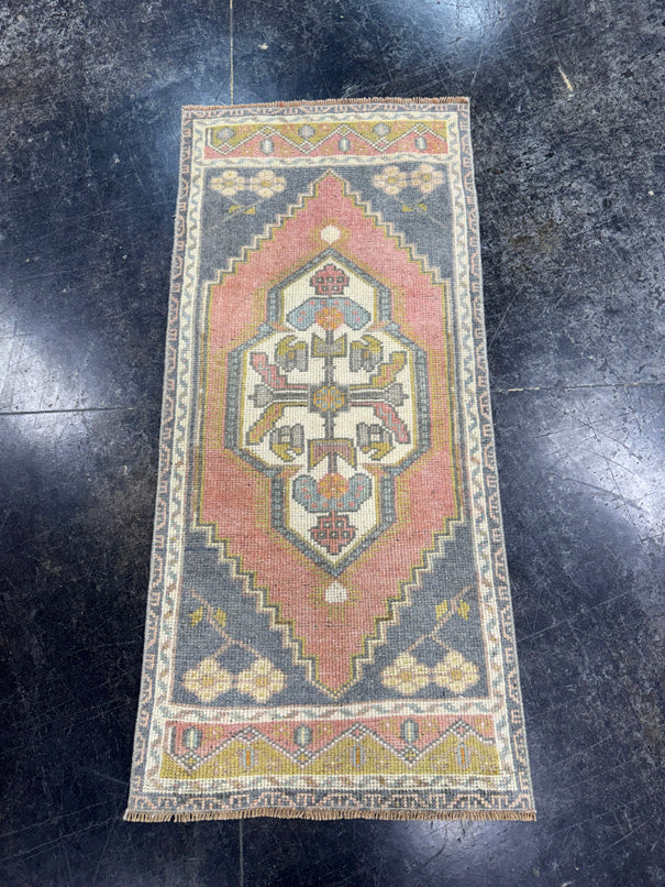 Turkish Mini Rug Oriental Hand Knotted Vintage Rug  1'9'' x  3'10'' #12075