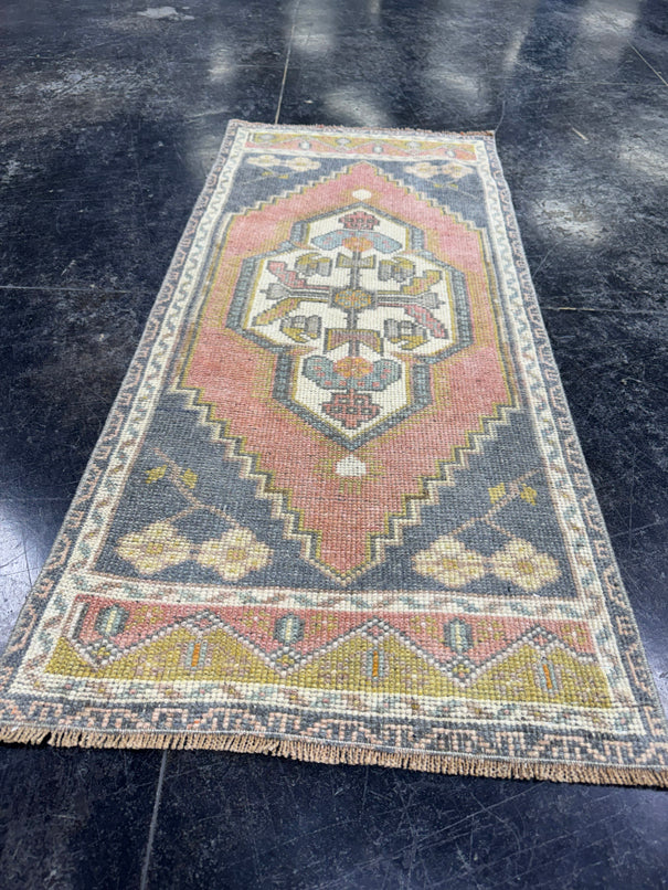 Turkish Mini Rug Oriental Hand Knotted Vintage Rug  1'9'' x  3'10'' #12075