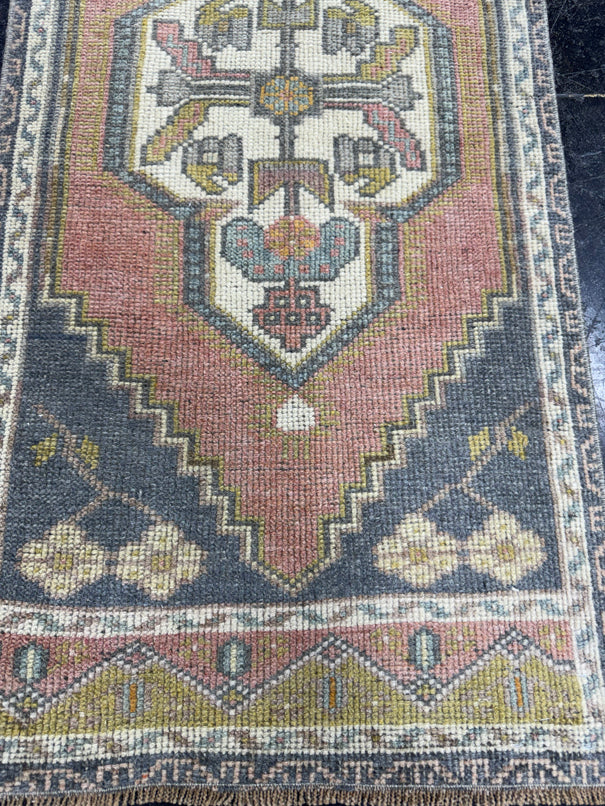 Turkish Mini Rug Oriental Hand Knotted Vintage Rug  1'9'' x  3'10'' #12075