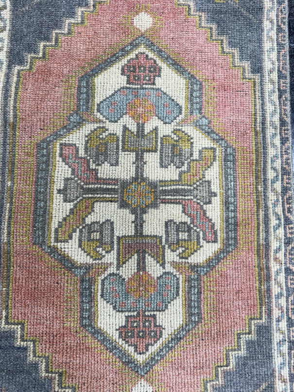 Turkish Mini Rug Oriental Hand Knotted Vintage Rug  1'9'' x  3'10'' #12075