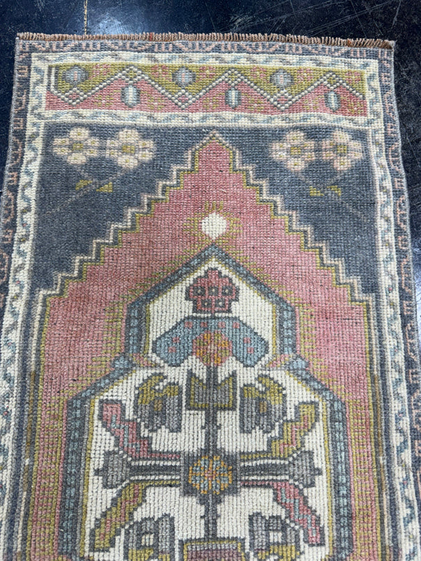 Turkish Mini Rug Oriental Hand Knotted Vintage Rug  1'9'' x  3'10'' #12075