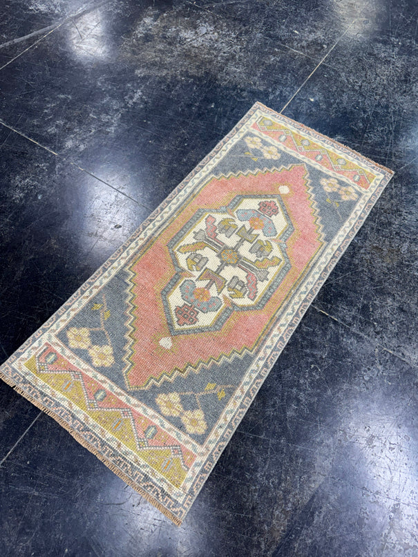 Turkish Mini Rug Oriental Hand Knotted Vintage Rug  1'9'' x  3'10'' #12075