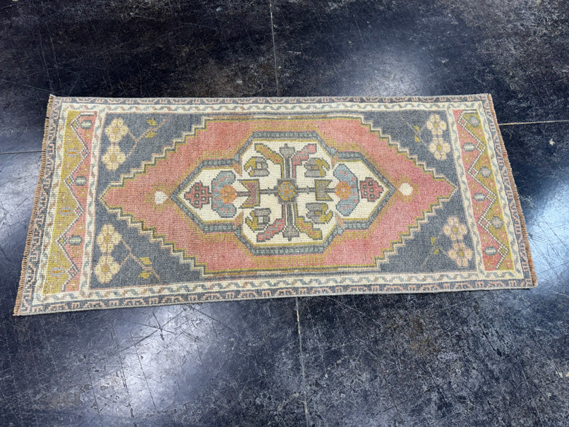 Turkish Mini Rug Oriental Hand Knotted Vintage Rug  1'9'' x  3'10'' #12075
