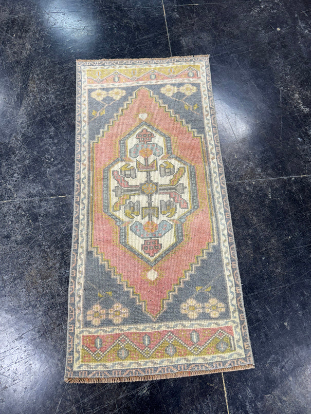 Turkish Mini Rug Oriental Hand Knotted Vintage Rug  1'9'' x  3'10'' #12075
