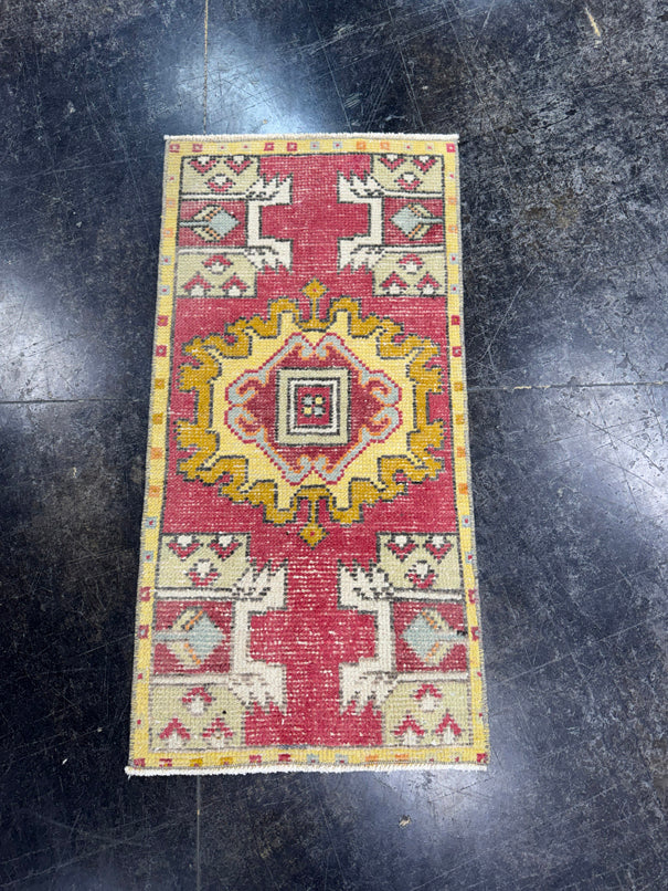 Turkish Mini Rug Oriental Hand Knotted Vintage Rug  1'6'' x  2'11'' #12072