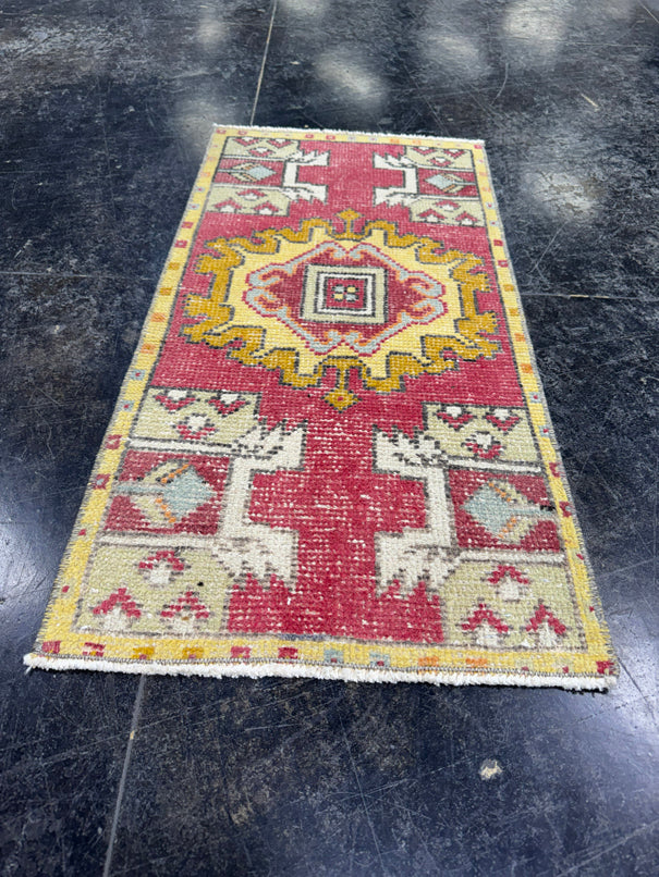 Turkish Mini Rug Oriental Hand Knotted Vintage Rug  1'6'' x  2'11'' #12072