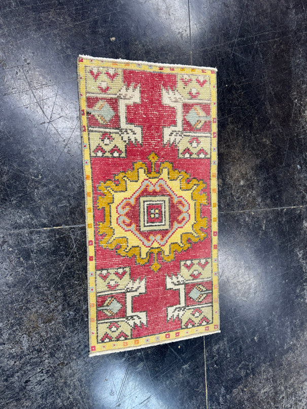 Turkish Mini Rug Oriental Hand Knotted Vintage Rug  1'6'' x  2'11'' #12072