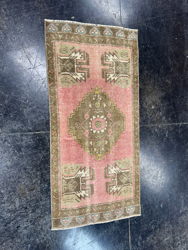 Turkish Mini Rug Oriental Hand Knotted Vintage Rug  1'7'' x  3'4'' #12066