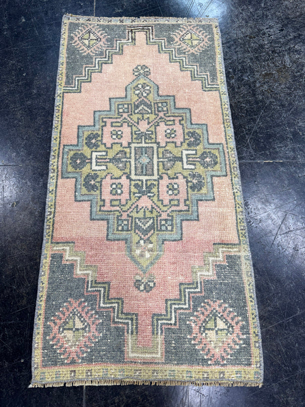 Turkish Mini Rug Oriental Hand Knotted Vintage Rug  1'7'' x  3'2'' #12067