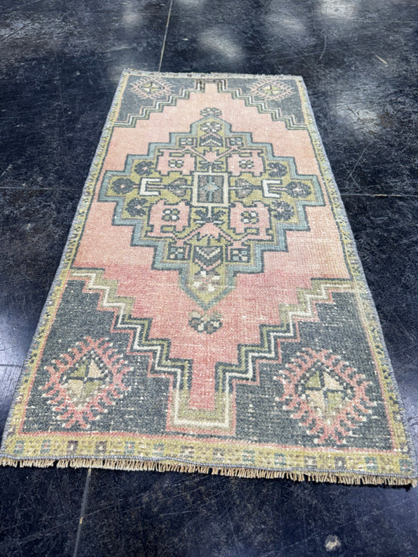 Turkish Mini Rug Oriental Hand Knotted Vintage Rug  1'7'' x  3'2'' #12067