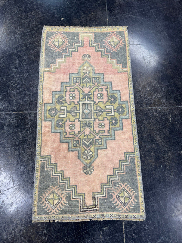 Turkish Mini Rug Oriental Hand Knotted Vintage Rug  1'7'' x  3'2'' #12067