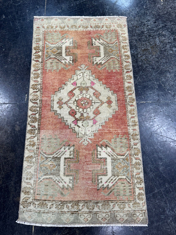 Turkish Mini Rug Oriental Hand Knotted Vintage Rug  1'7'' x  3'1'' #12068