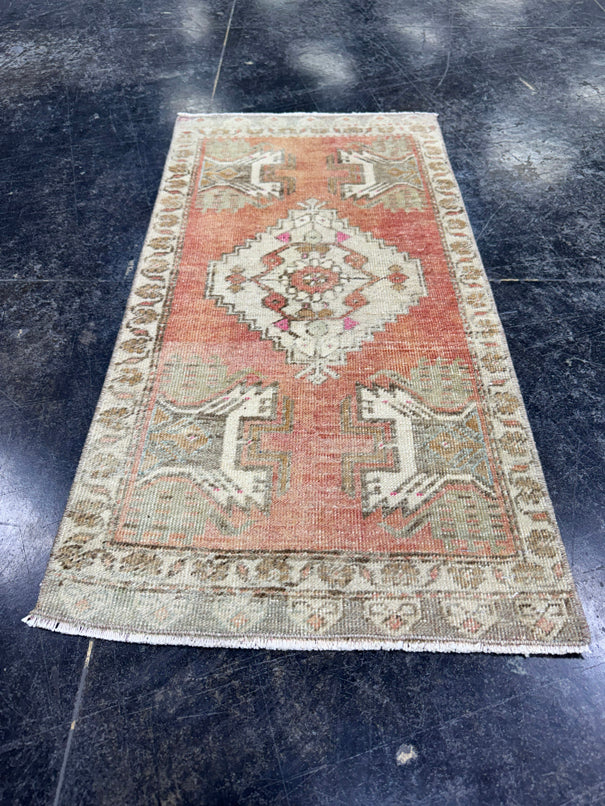 Turkish Mini Rug Oriental Hand Knotted Vintage Rug  1'7'' x  3'1'' #12068