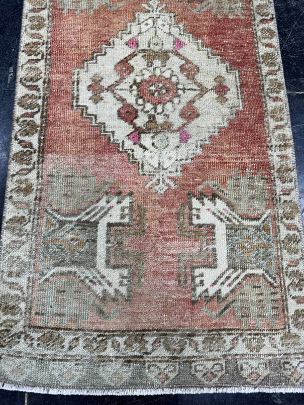 Turkish Mini Rug Oriental Hand Knotted Vintage Rug  1'7'' x  3'1'' #12068