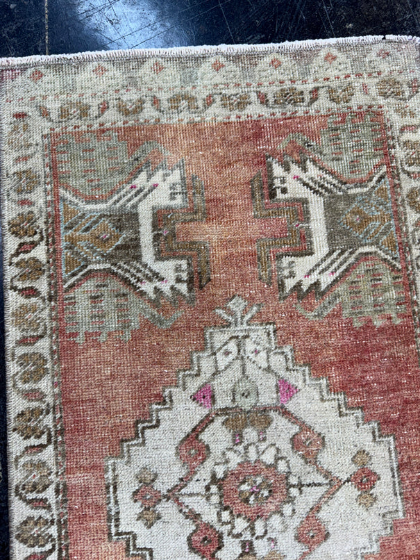 Turkish Mini Rug Oriental Hand Knotted Vintage Rug  1'7'' x  3'1'' #12068