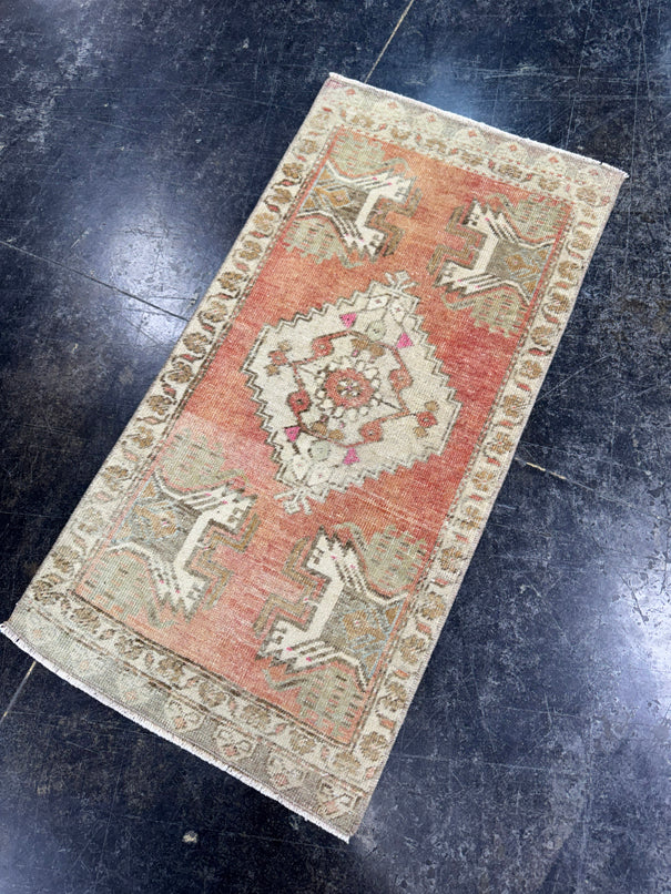 Turkish Mini Rug Oriental Hand Knotted Vintage Rug  1'7'' x  3'1'' #12068