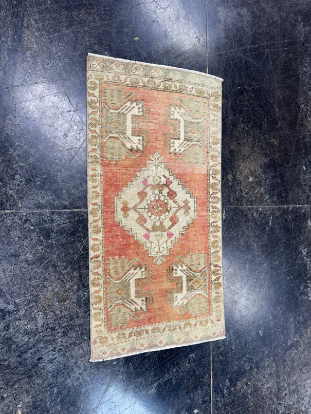 Turkish Mini Rug Oriental Hand Knotted Vintage Rug  1'7'' x  3'1'' #12068