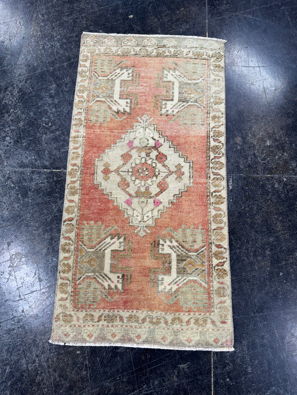 Turkish Mini Rug Oriental Hand Knotted Vintage Rug  1'7'' x  3'1'' #12068