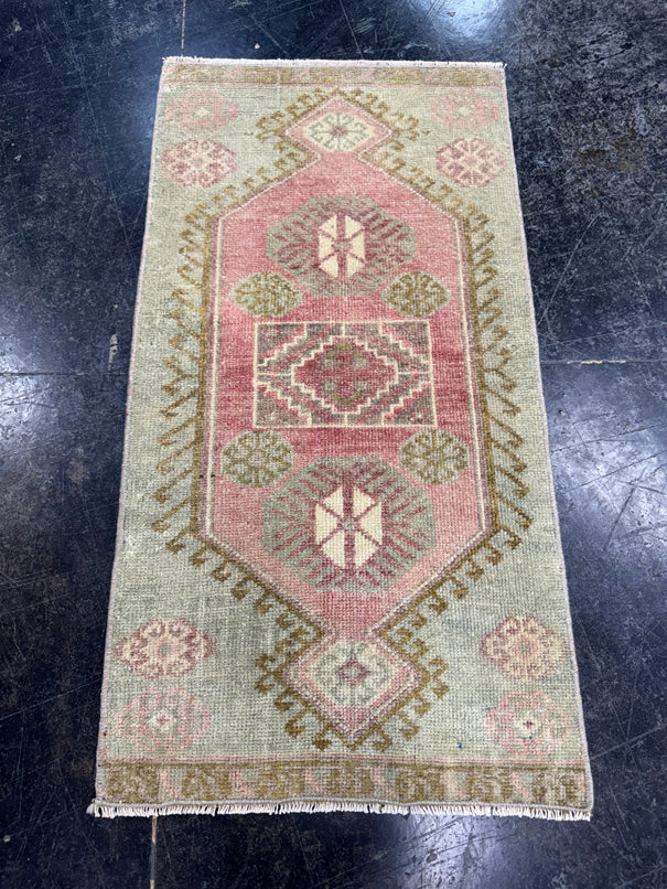 Turkish Mini Rug Oriental Hand Knotted Vintage Rug  1'5'' x  2'8'' #12069