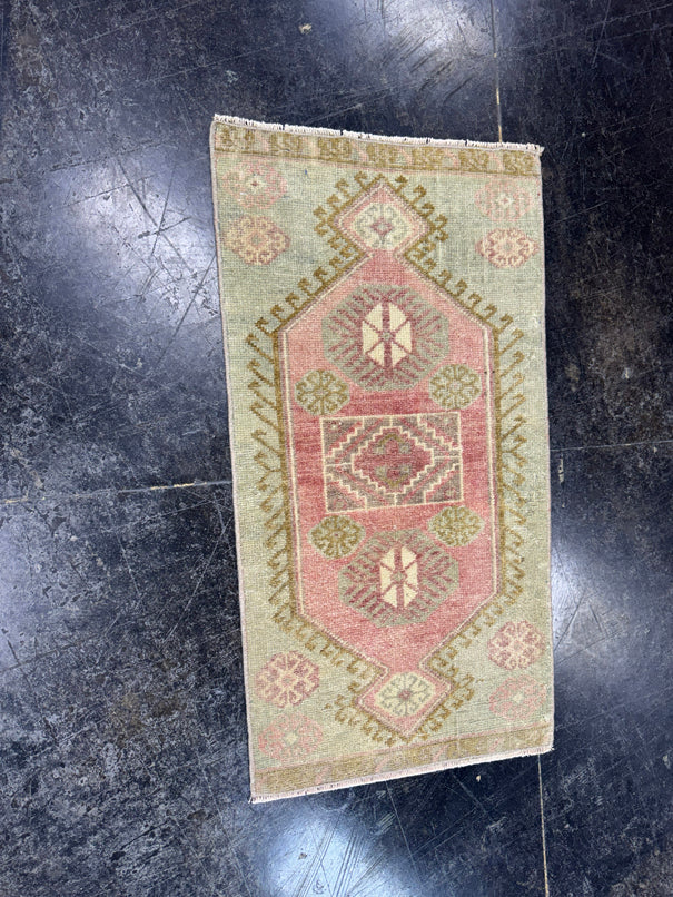 Turkish Mini Rug Oriental Hand Knotted Vintage Rug  1'5'' x  2'8'' #12069