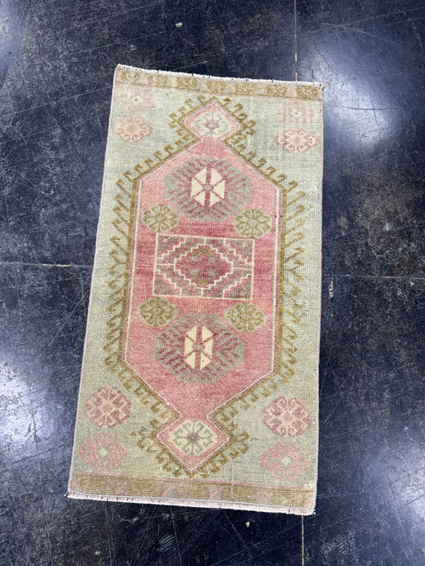 Turkish Mini Rug Oriental Hand Knotted Vintage Rug  1'5'' x  2'8'' #12069