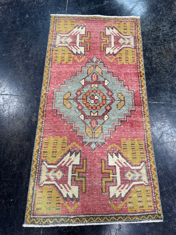 Turkish Mini Rug Oriental Hand Knotted Vintage Rug  1'7'' x  3'3'' #12063