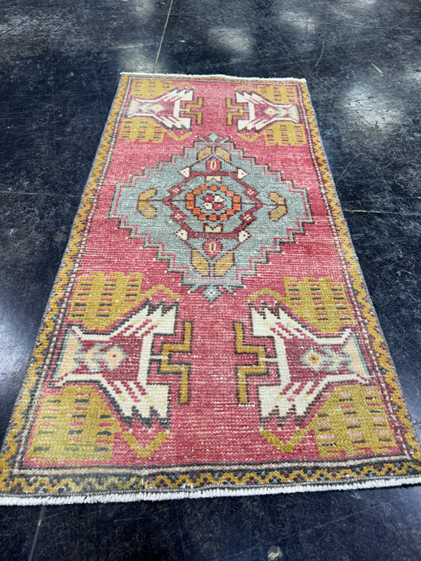 Turkish Mini Rug Oriental Hand Knotted Vintage Rug  1'7'' x  3'3'' #12063