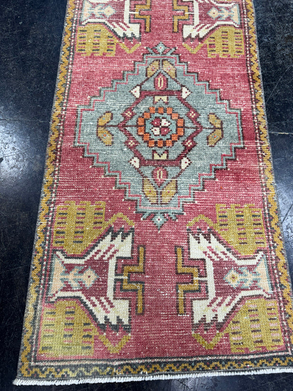 Turkish Mini Rug Oriental Hand Knotted Vintage Rug  1'7'' x  3'3'' #12063