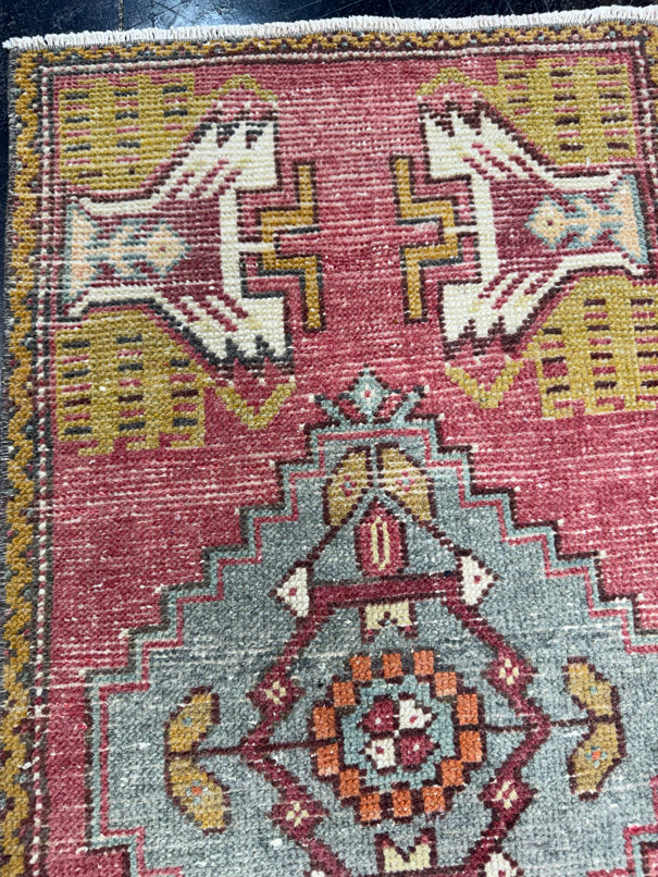 Turkish Mini Rug Oriental Hand Knotted Vintage Rug  1'7'' x  3'3'' #12063