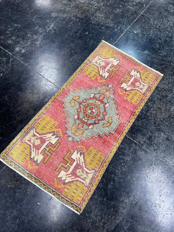 Turkish Mini Rug Oriental Hand Knotted Vintage Rug  1'7'' x  3'3'' #12063