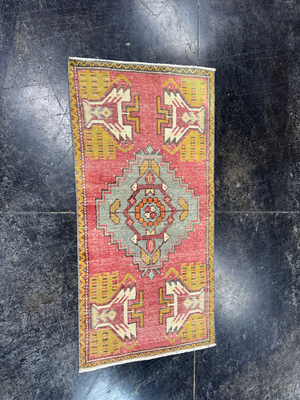 Turkish Mini Rug Oriental Hand Knotted Vintage Rug  1'7'' x  3'3'' #12063
