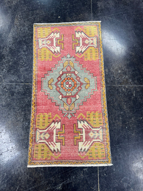 Turkish Mini Rug Oriental Hand Knotted Vintage Rug  1'7'' x  3'3'' #12063