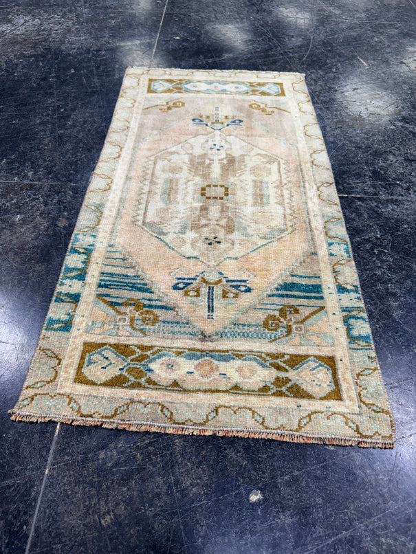 Turkish Mini Rug Oriental Hand Knotted Vintage Rug  1'8'' x  3'2'' #12059