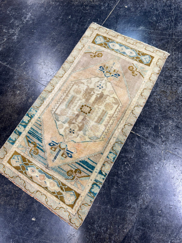 Turkish Mini Rug Oriental Hand Knotted Vintage Rug  1'8'' x  3'2'' #12059