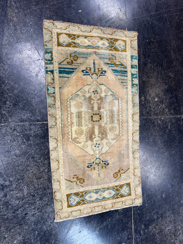 Turkish Mini Rug Oriental Hand Knotted Vintage Rug  1'8'' x  3'2'' #12059
