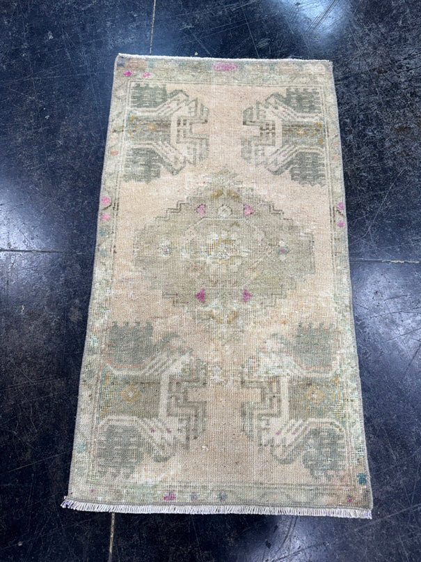Turkish Mini Rug Oriental Hand Knotted Vintage Rug  1'5'' x  2'8'' #12062