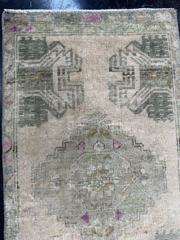 Turkish Mini Rug Oriental Hand Knotted Vintage Rug  1'5'' x  2'8'' #12062
