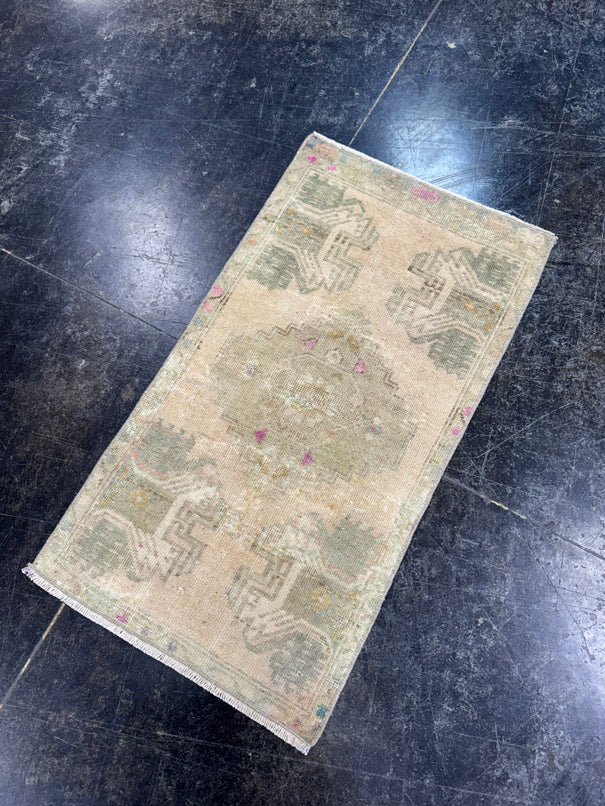 Turkish Mini Rug Oriental Hand Knotted Vintage Rug  1'5'' x  2'8'' #12062