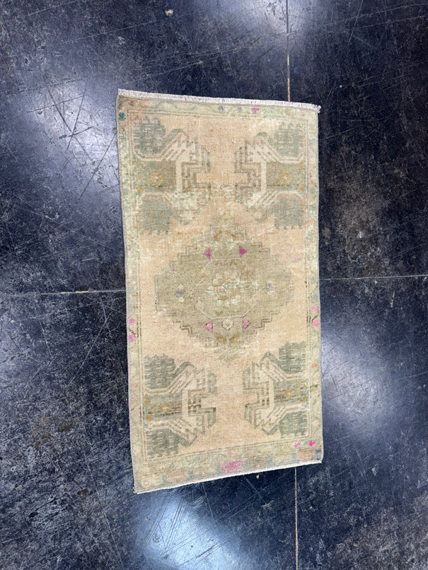 Turkish Mini Rug Oriental Hand Knotted Vintage Rug  1'5'' x  2'8'' #12062