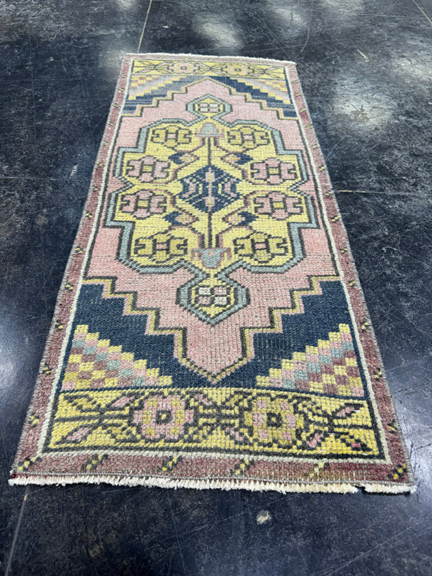 Turkish Mini Rug Oriental Hand Knotted Vintage Rug  1'6'' x  3'5'' #12052