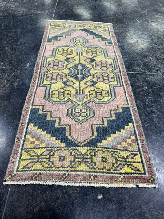 Turkish Mini Rug Oriental Hand Knotted Vintage Rug  1'6'' x  3'5'' #12052